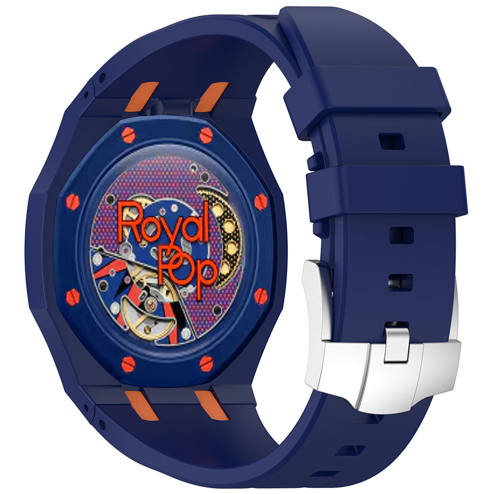 AP-Swatch Royal Pop 12 Zore KRD-158 Silikon Kordon Lacivert-Turuncu