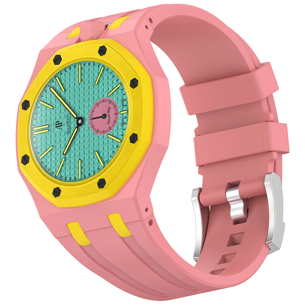 AP-Swatch Royal Pop 12 Zore KRD-158 Silikon Kordon Pembe-Sarı