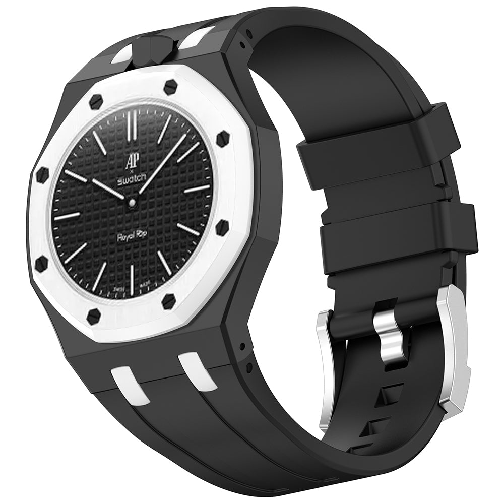 AP-Swatch Royal Pop 12 Zore KRD-158 Silikon Kordon Siyah-Beyaz