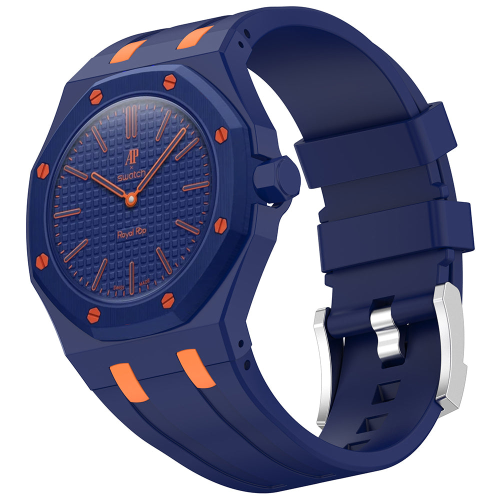 AP-Swatch Royal Pop 3 Zore KRD-158 Silikon Kordon Lacivert-Turuncu