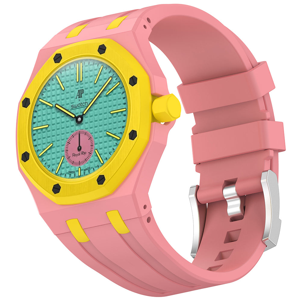 AP-Swatch Royal Pop 3 Zore KRD-158 Silikon Kordon Pembe-Sarı