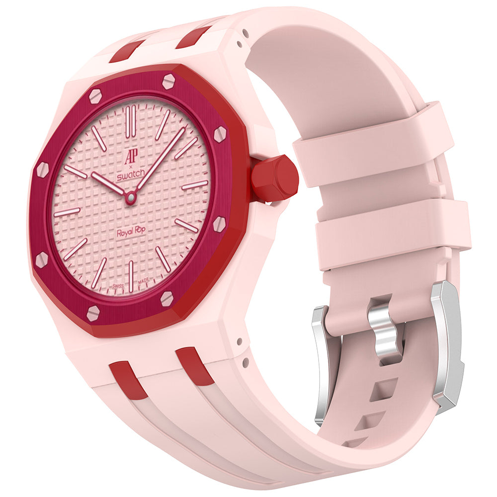 AP-Swatch Royal Pop 3 Zore KRD-158 Silikon Kordon Pembe-Kırmızı