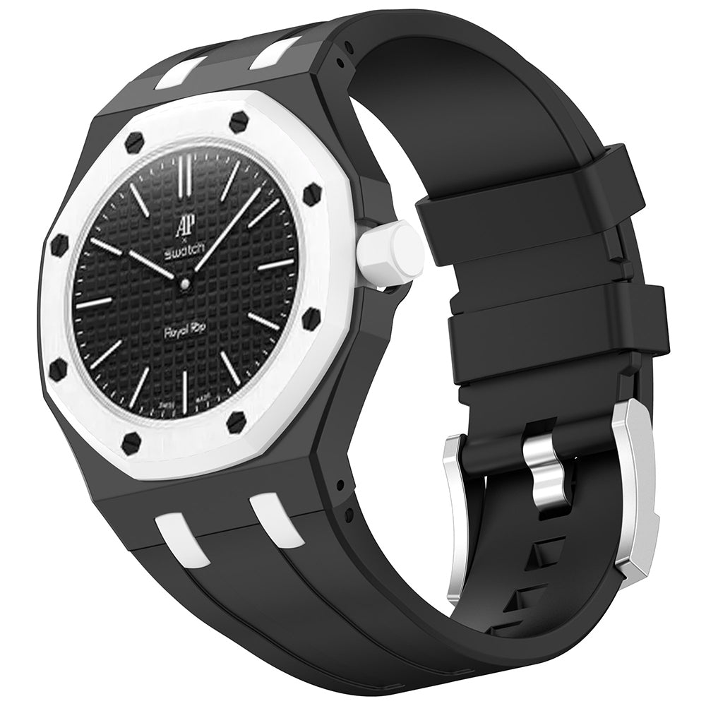 AP-Swatch Royal Pop 3 Zore KRD-158 Silikon Kordon Siyah-Beyaz