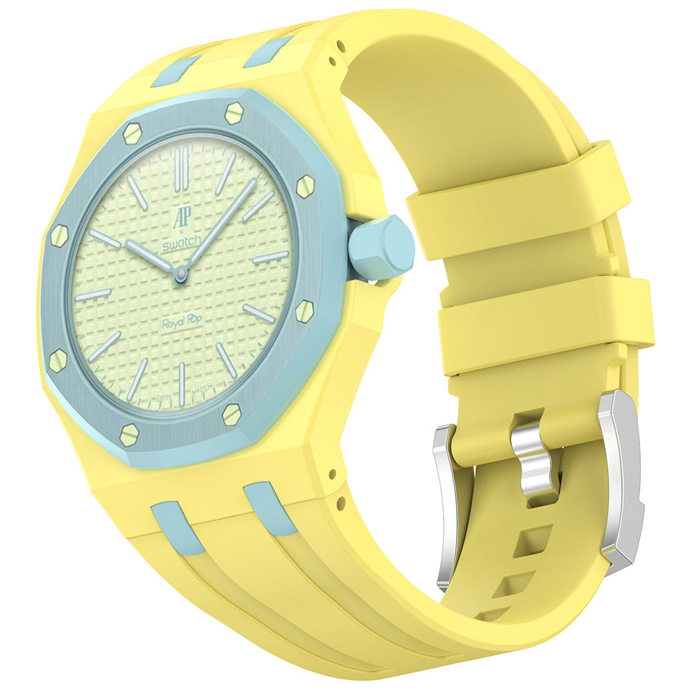 AP-Swatch Royal Pop 3 Zore KRD-158 Silikon Kordon Sarı-Mavi