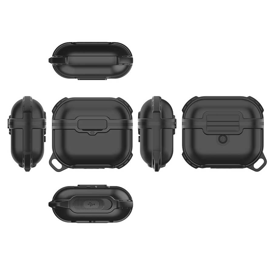 Apple Airpods 3. Nesil Zore Airbag 16 Silikon 1-1 Su Geçirmez Kılıf Siyah