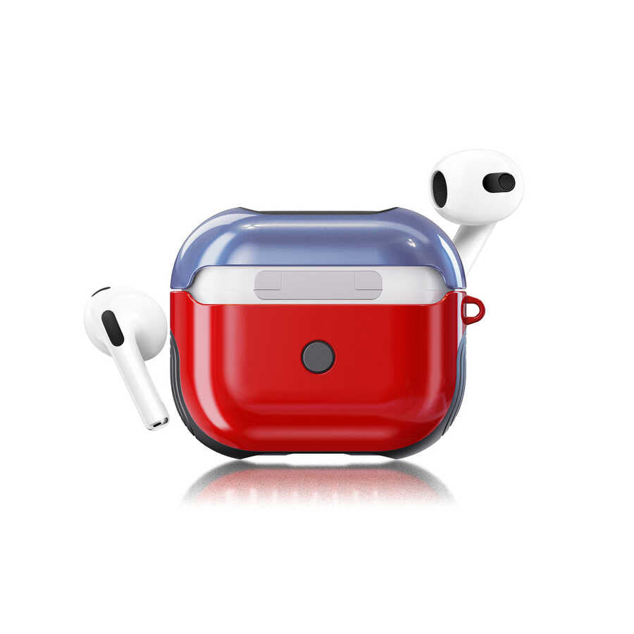 Apple Airpods 3. Nesil Kılıf Zore Shockproof Silikon Kırmızı-Mavi