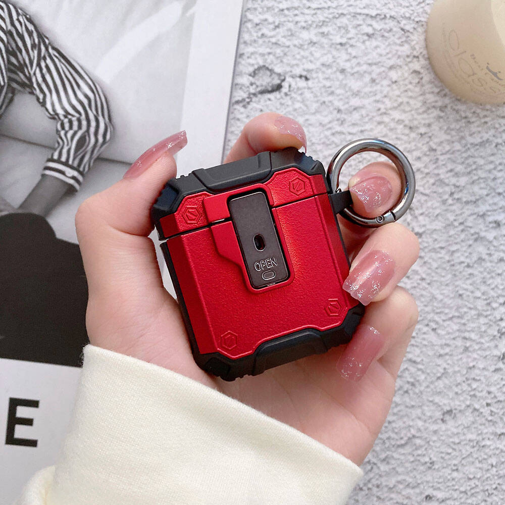 Apple Airpods Zore Airbag 35 Darbelere Karşı Dayanıklı Düğmeli Kılıf Kırmızı