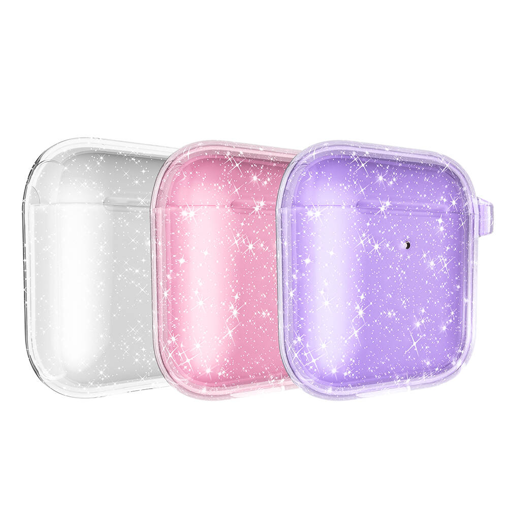 Apple Airpods Zore Allstar Airbag 32 Parlayan Simli Saydam Renkli Kılıf Pembe