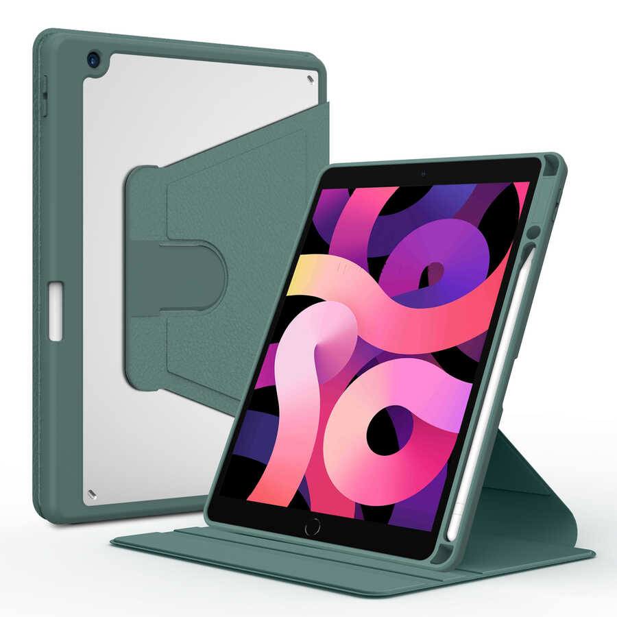 Apple iPad 10.2 2021 (9.Nesil) Kılıf Nayn Dönebilen Standlı Kılıf Koyu Yeşil