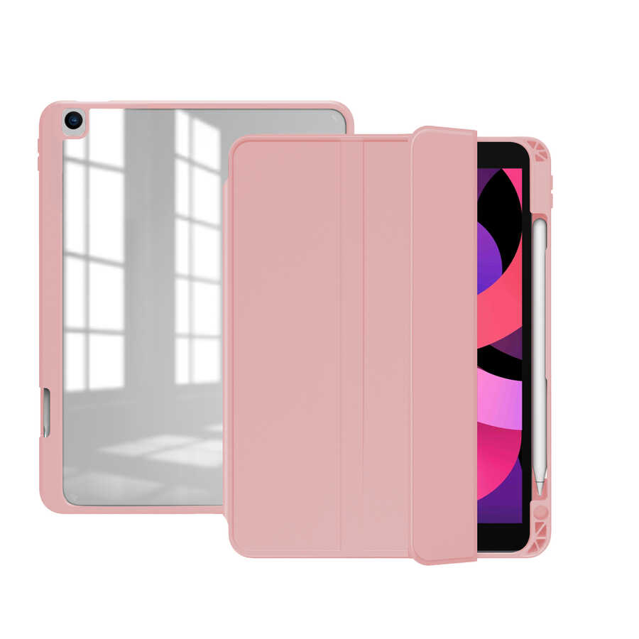 Apple iPad 10.2 2021 (9.Nesil) Kılıf  Nort Arkası Şeffaf Standlı Kılıf Pembe