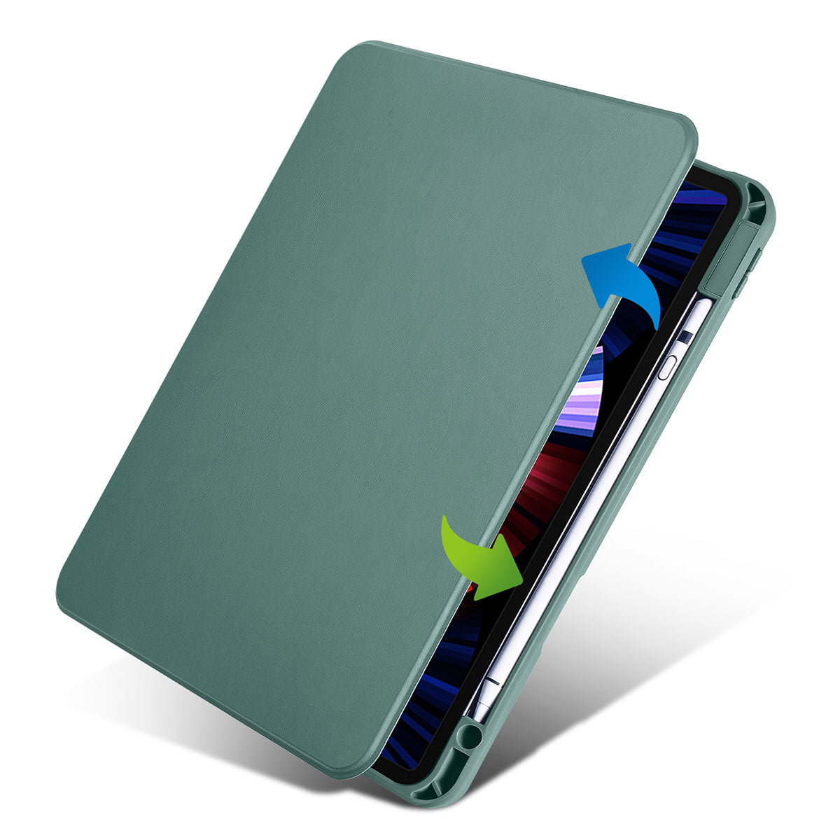 Apple iPad 10.2 2021 (9.Nesil) Kılıf Termik Kalem Bölmeli Dönebilen Standlı Kılıf Mavi