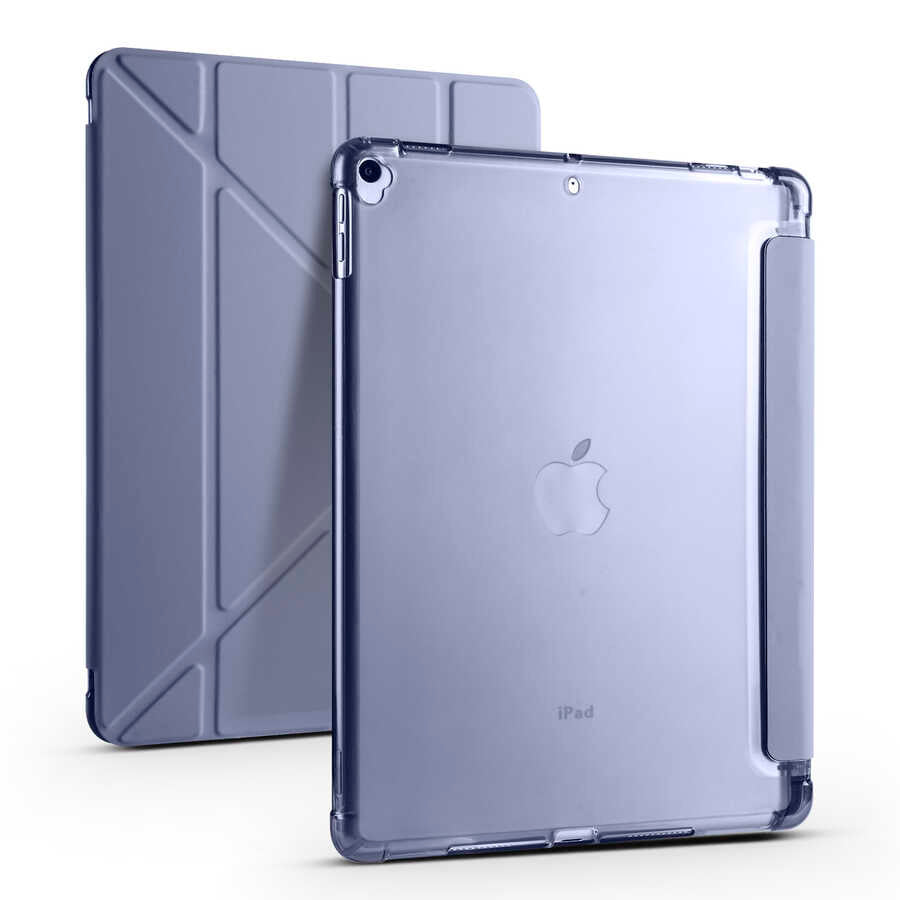 Apple iPad 10.2 2021 (9.Nesil) Kılıf Tri Folding Kalem Bölmeli Standlı Kılıf Mor