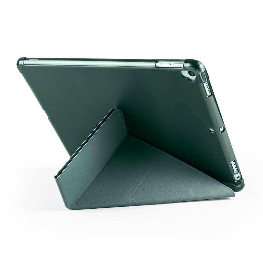 Apple iPad 10.2 2021 (9.Nesil) Kılıf Tri Folding Kalem Bölmeli Standlı Kılıf Koyu Yeşil