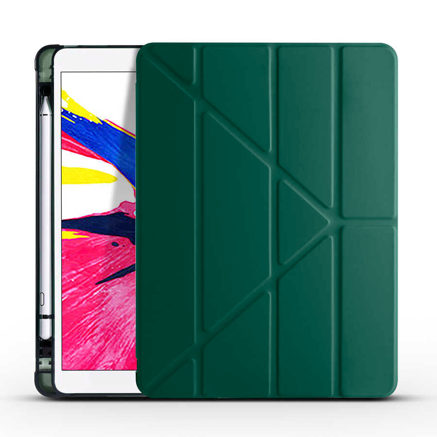 Apple iPad 10.2 2021 (9.Nesil) Kılıf Tri Folding Kalem Bölmeli Standlı Kılıf Açık Yeşil