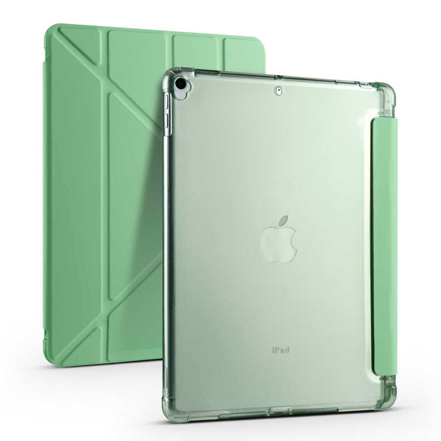 Apple iPad 10.2 2021 (9.Nesil) Kılıf Tri Folding Kalem Bölmeli Standlı Kılıf Açık Yeşil