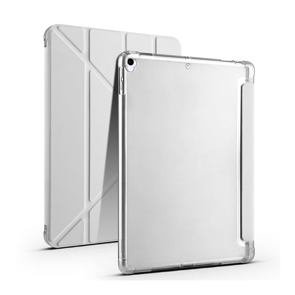Apple iPad 10.2 2021 (9.Nesil) Kılıf Tri Folding Kalem Bölmeli Standlı Kılıf Gri