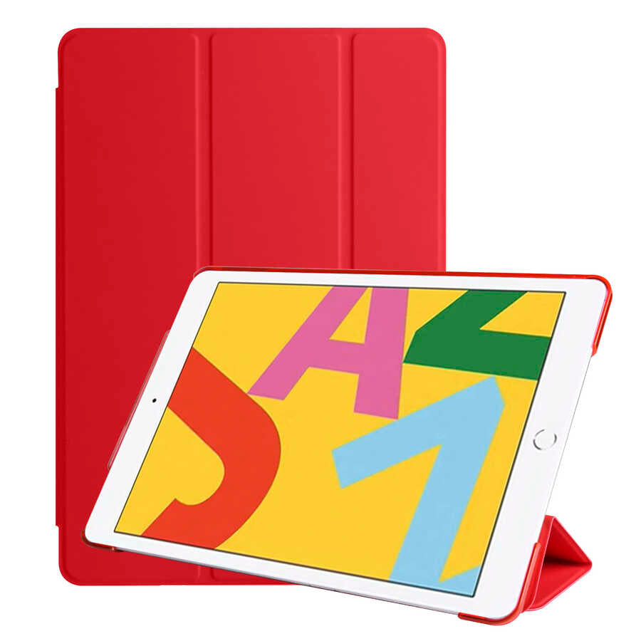 Apple iPad 10.2 2021 (9.Nesil) Smart Cover Standlı 1-1 Kılıf Kırmızı