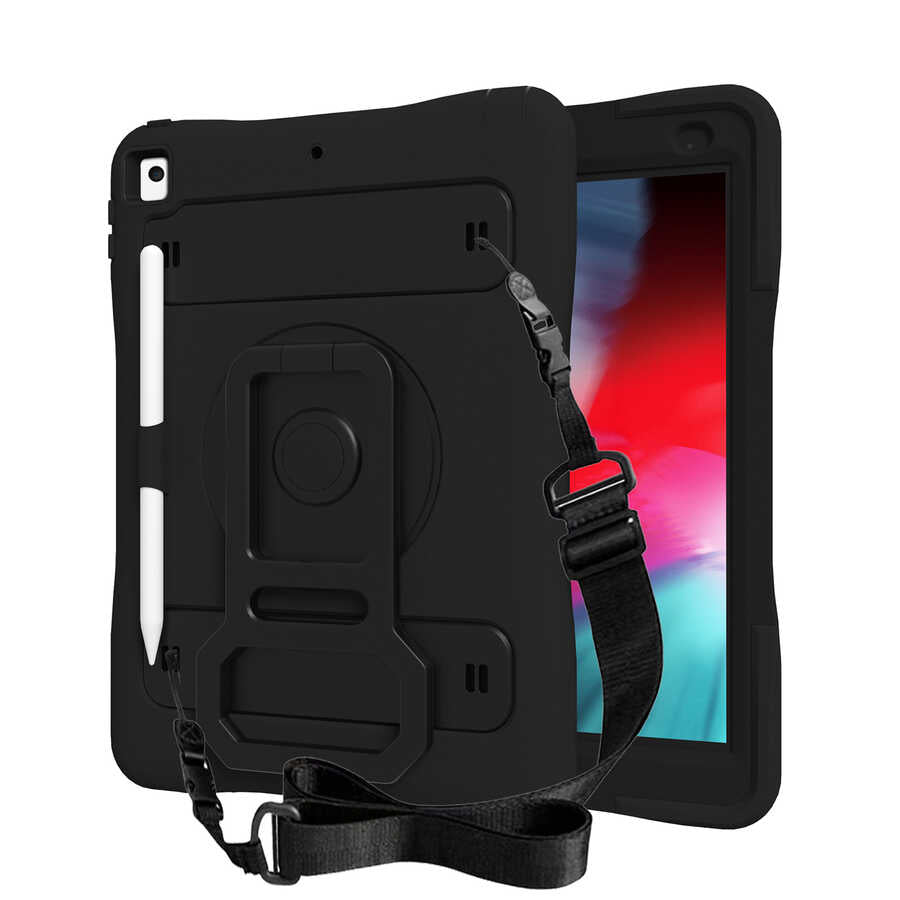 Apple iPad 10.2 2021 (9.Nesil) Yeni Nesil Kalem Bölmeli Defender Tablet Silikon Siyah