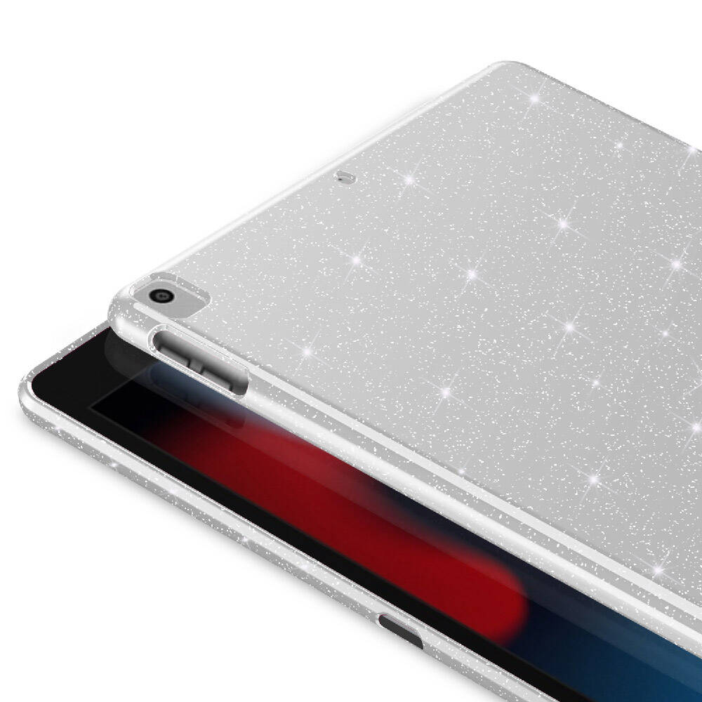 Apple iPad 10.2 (8 Nesil) Simli Parlak Görünümlü Tablet Koton Kılıf Pembe