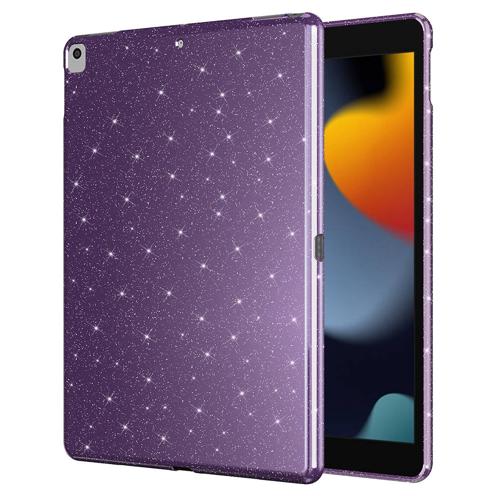 Apple iPad 10.2 (8 Nesil) Simli Parlak Görünümlü Tablet Koton Kılıf Pembe