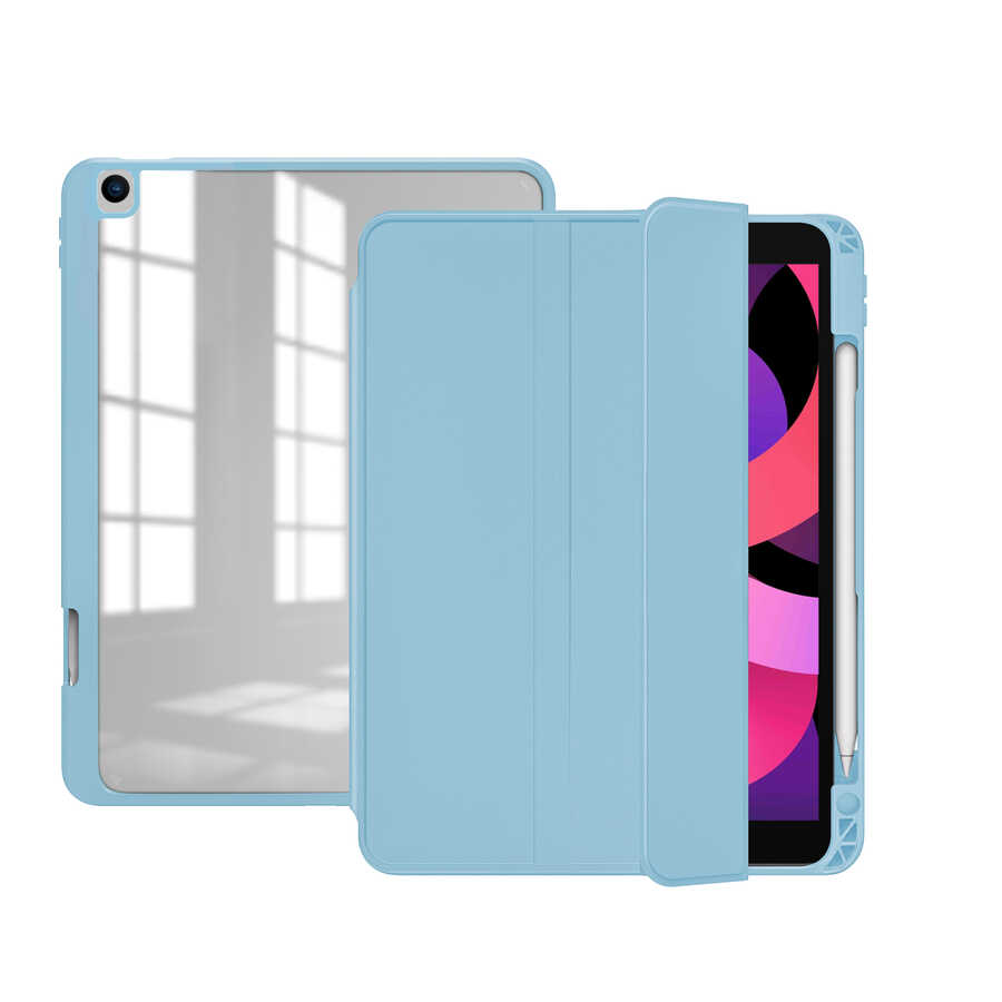 Apple iPad 10.2 (8.Nesil) Kılıf Nort Arkası Şeffaf Standlı Kılıf Mavi Açık