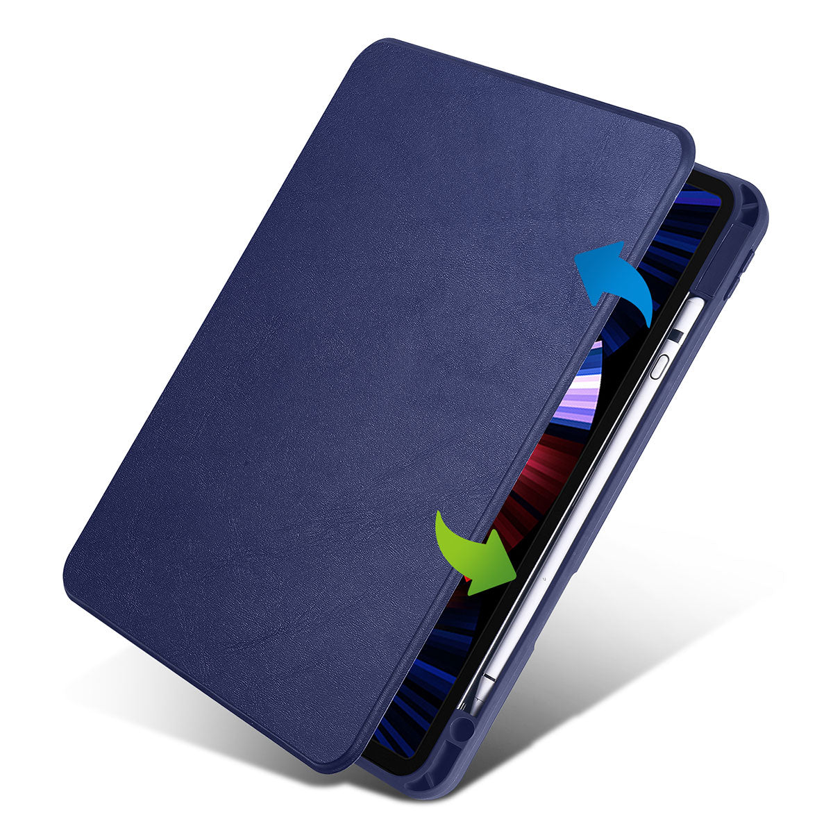 Apple iPad 10.2 (8.Nesil) Kılıf Termik Kalem Bölmeli Dönebilen Standlı Kılıf Mavi