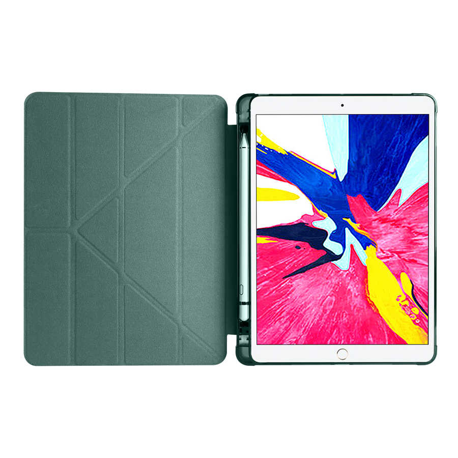 Apple iPad 10.2 (8.Nesil) Kılıf Tri Folding Kalem Bölmeli Standlı Kılıf Mor