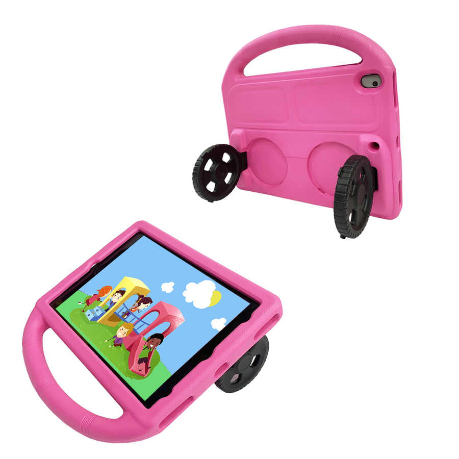Apple iPad 10.2 (8.Nesil) Wheel Car Tekerlek Standlı Tablet Eva Silikon Kılıf Mor
