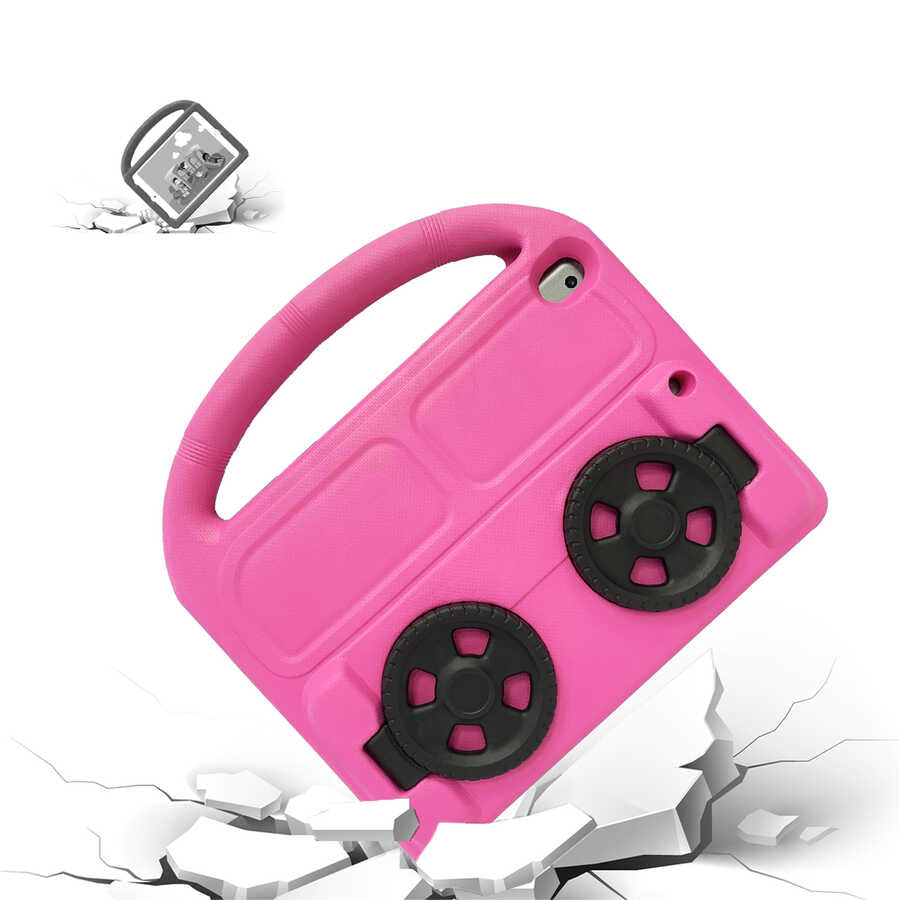 Apple iPad 10.2 (8.Nesil) Wheel Car Tekerlek Standlı Tablet Eva Silikon Kılıf Mor