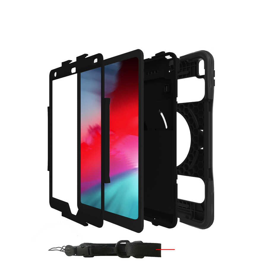 Apple iPad 10.2 (8.Nesil) Yeni Nesil Kalem Bölmeli Defender Tablet Silikon Siyah