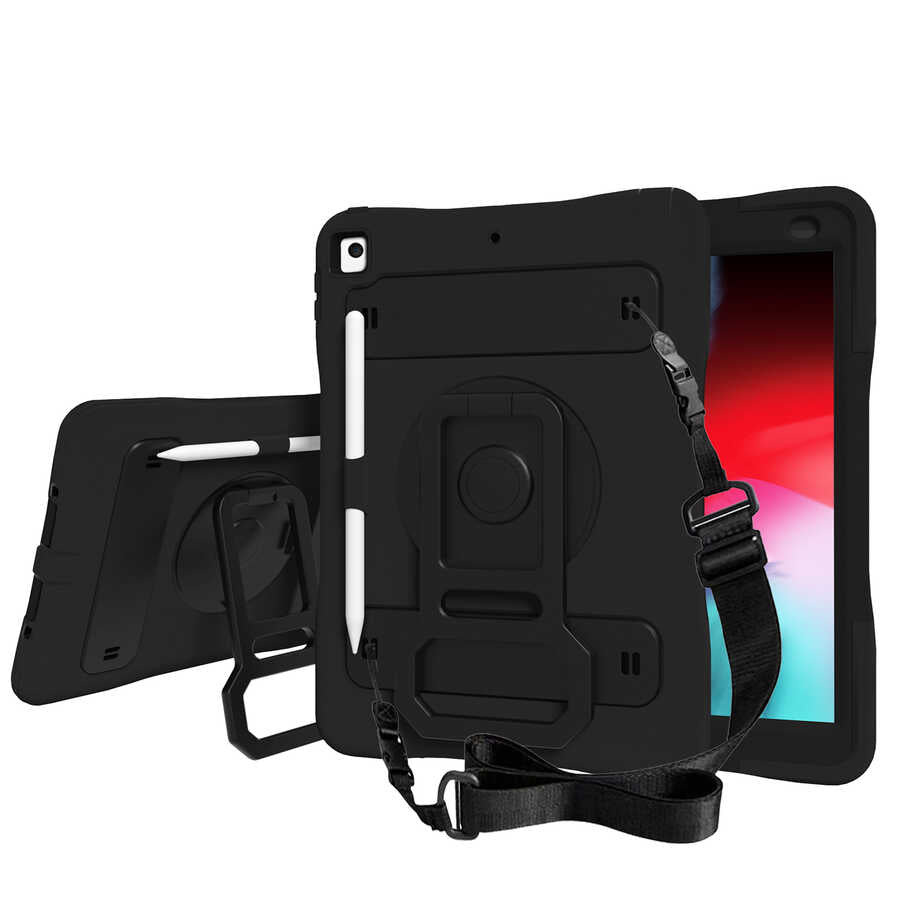 Apple iPad 10.2 (8.Nesil) Yeni Nesil Kalem Bölmeli Defender Tablet Silikon Siyah