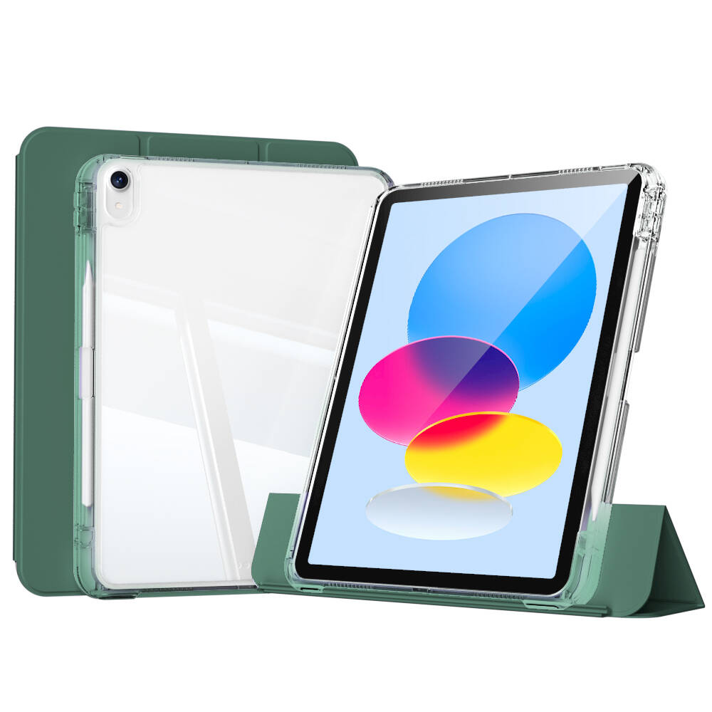 Apple iPad 10.9 2022 (10.Nesil) Kılıf Magnetik Ayrılabilen Airbagli Sliding Tablet Kılıfı Koyu Yeşil