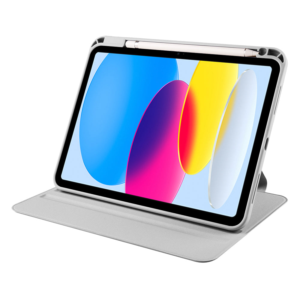 Apple iPad 10.9 2022 (10.Nesil) Kılıf Termik Kalem Bölmeli Dönebilen Standlı Kılıf Gri