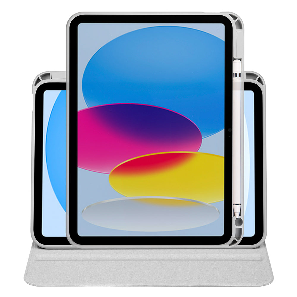 Apple iPad 10.9 2022 (10.Nesil) Kılıf Termik Kalem Bölmeli Dönebilen Standlı Kılıf Gri