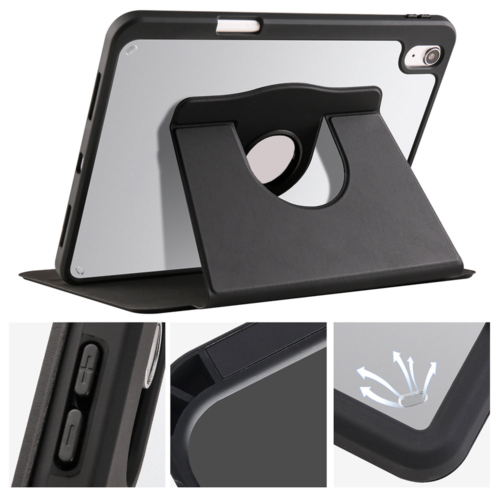 Apple iPad 10.9 2022 (10.Nesil) Kılıf Termik Kalem Bölmeli Dönebilen Standlı Kılıf Siyah