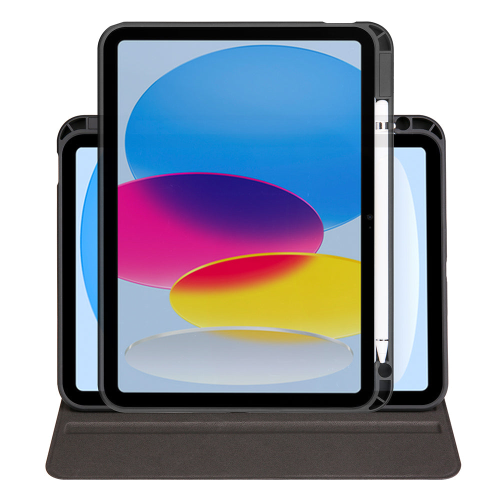 Apple iPad 10.9 2022 (10.Nesil) Kılıf Termik Kalem Bölmeli Dönebilen Standlı Kılıf Siyah