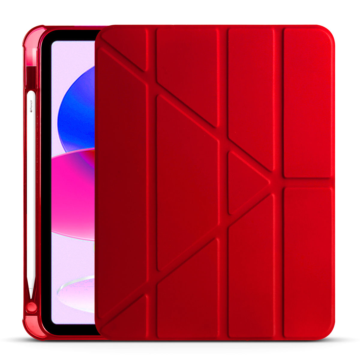 Apple iPad 10.9 2022 (10.Nesil) Kılıf Tri Folding Kalem Bölmeli Standlı Kılıf Kırmızı