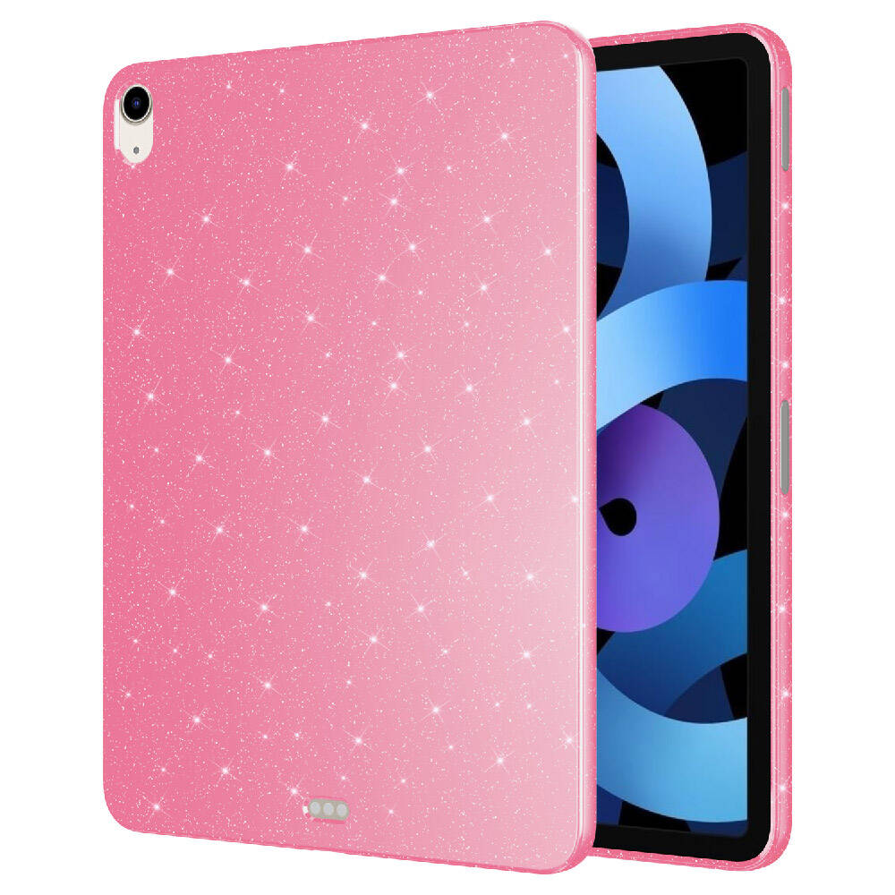 Apple iPad 10.9 2022 (10.Nesil) Simli Parlak Görünümlü Tablet Koton Kılıf Pembe Koyu