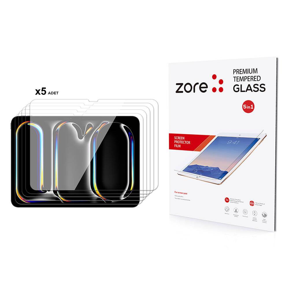 Apple iPad 11 Pro 2024 5in1 Tablet Temperli Cam Ekran Koruyucu Şeffaf