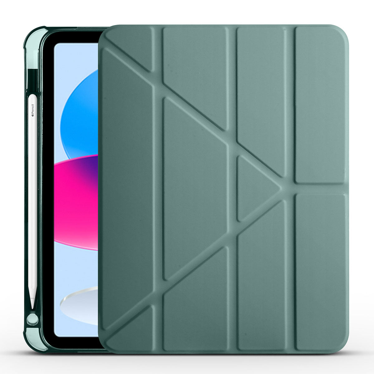 Apple iPad 11.Nesil 2025 Kılıf Tri Folding Kalem Bölmeli Standlı Kılıf Koyu Yeşil