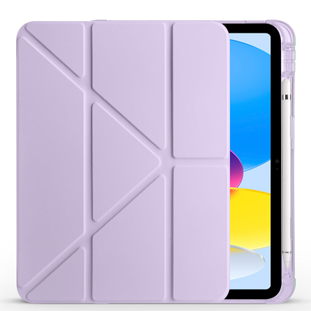Apple iPad 11.Nesil 2025 Kılıf Tri Folding Kalem Bölmeli Standlı Kılıf Lila