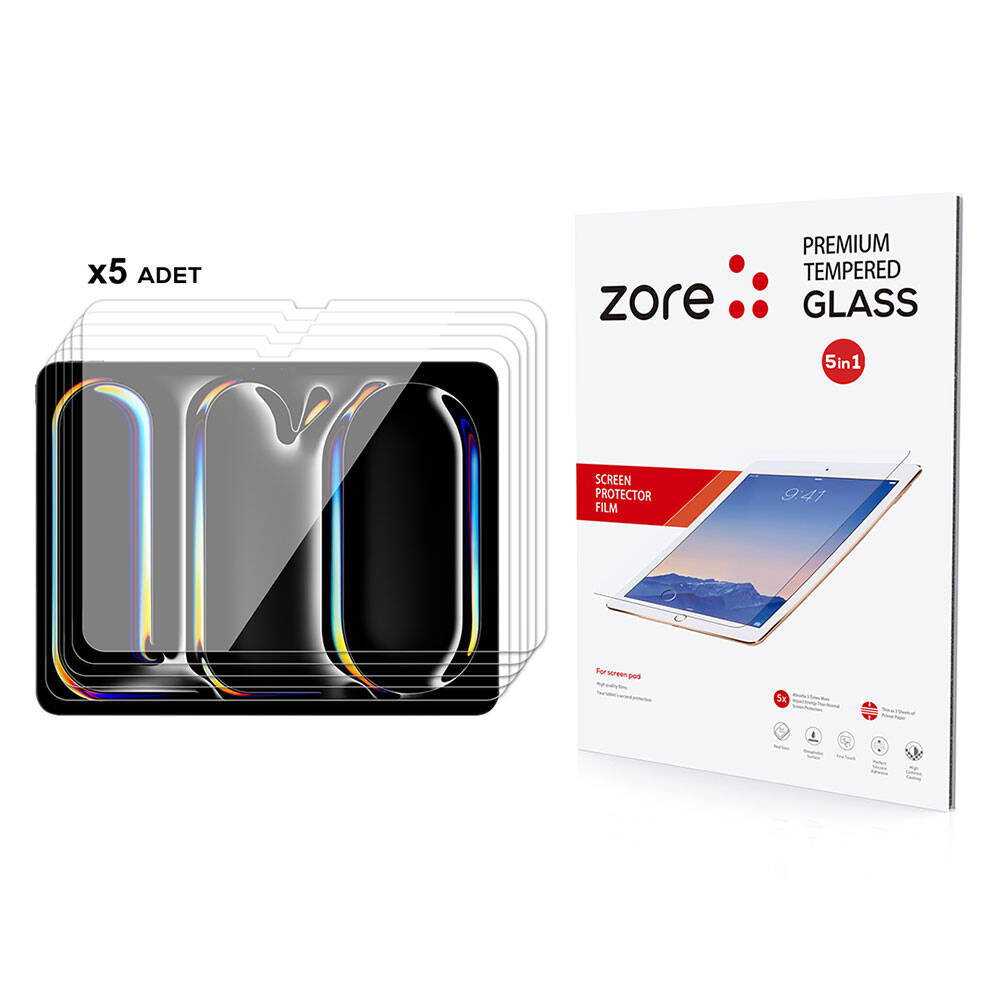 Apple iPad 13 Pro 2024 5in1 Tablet Temperli Cam Ekran Koruyucu Şeffaf