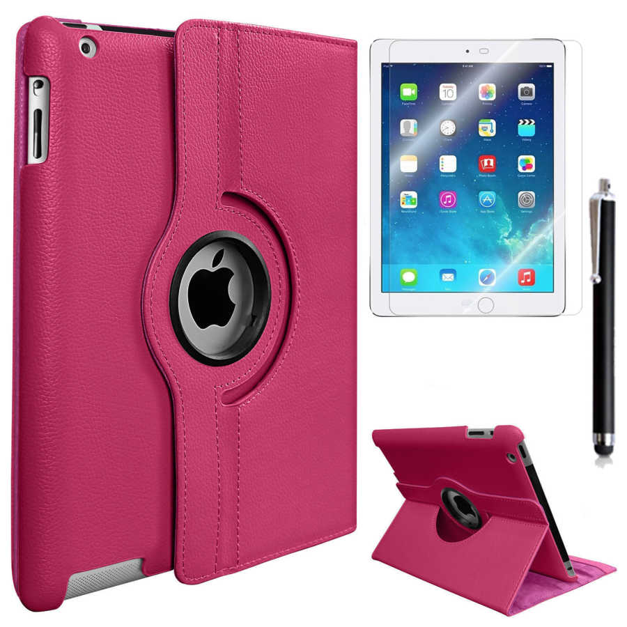 Apple iPad 2 3 4 Dönebilen Standlı Kılıf Pembe Koyu