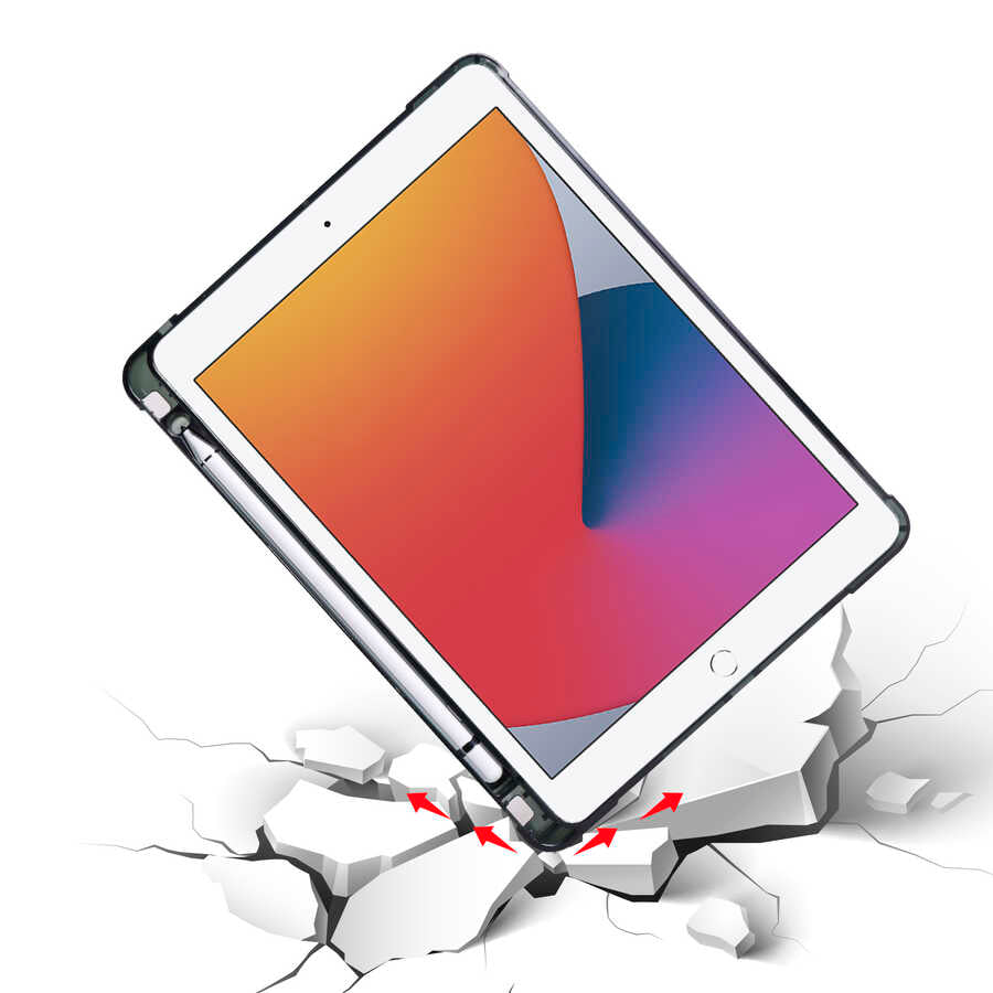 Apple iPad 9.7 2017 (5.Nesil) Kılıf Tri Folding Kalem Bölmeli Standlı Kılıf Kırmızı