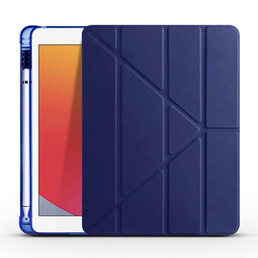 Apple iPad 9.7 2017 (5.Nesil) Kılıf Tri Folding Kalem Bölmeli Standlı Kılıf Mor