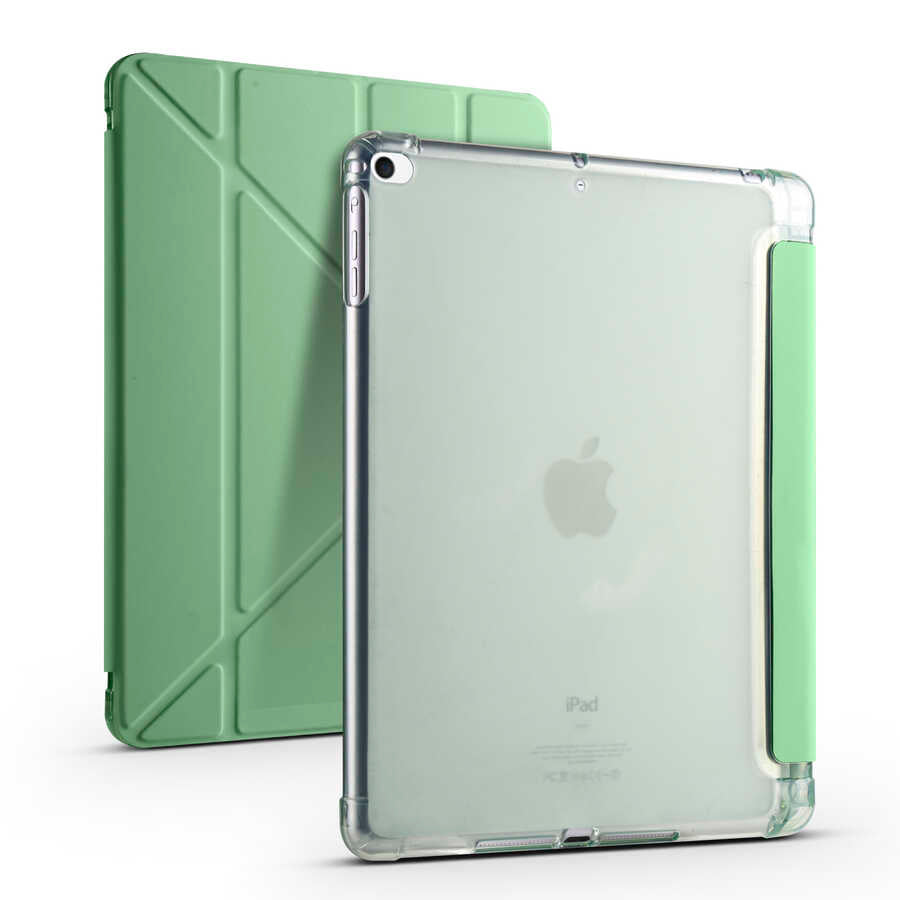 Apple iPad 9.7 2017 (5.Nesil) Kılıf Tri Folding Kalem Bölmeli Standlı Kılıf Açık Yeşil