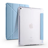 Apple iPad 9.7 2017 (5.Nesil) Kılıf Tri Folding Kalem Bölmeli Standlı Kılıf Mavi