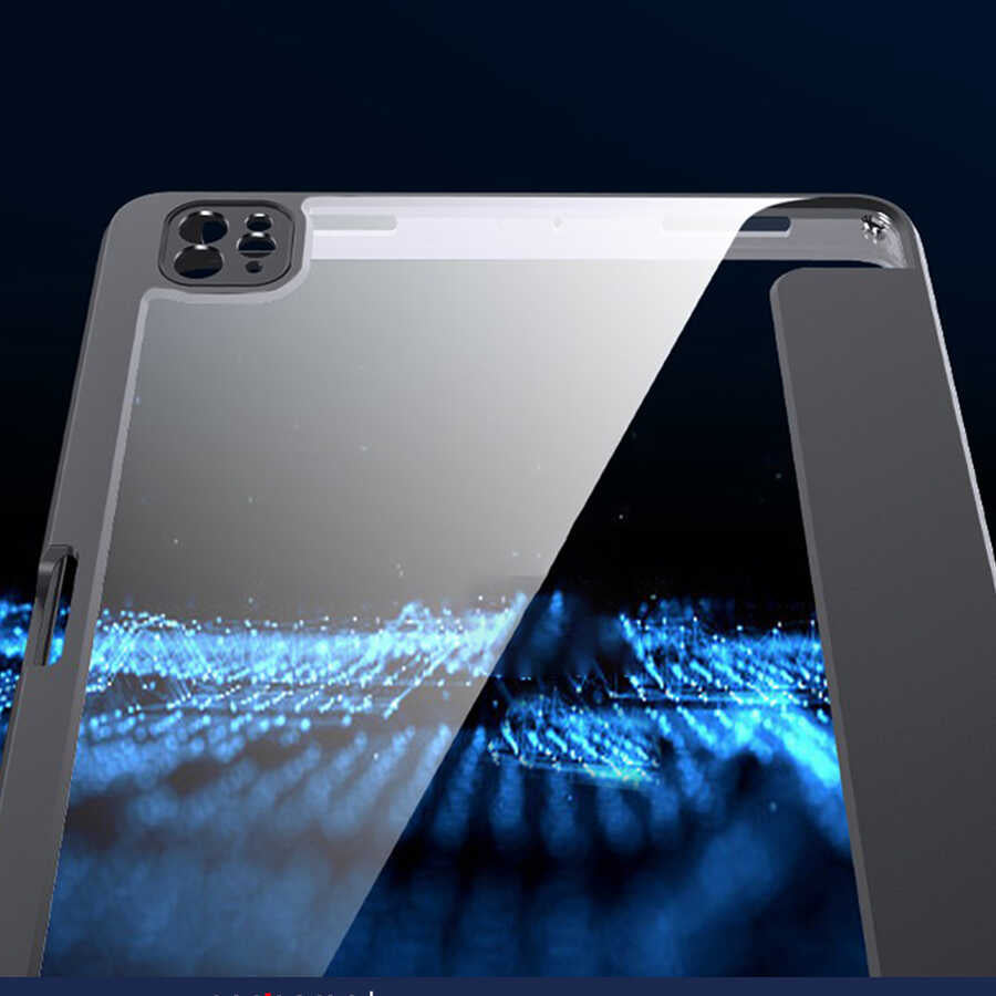 Apple iPad Air 10.9 2020 (4.Nesil) Kılıf Zore Nort Arkası Şeffaf Standlı Kılıf Siyah