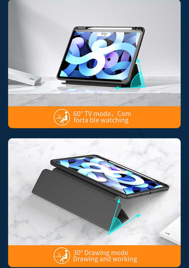 Apple iPad Air 10.9 2020 (4.Nesil) Kılıf Zore Nort Arkası Şeffaf Standlı Kılıf Mavi Açık