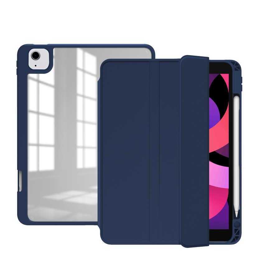 Apple iPad Air 10.9 2020 (4.Nesil) Kılıf Zore Nort Arkası Şeffaf Standlı Kılıf Lacivert